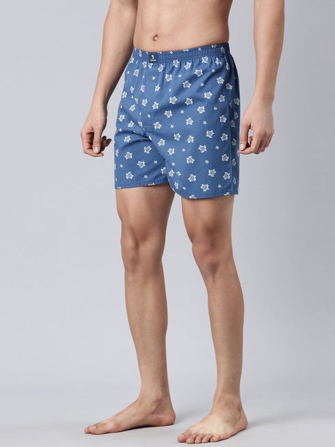 Blue Printed Pure Cotton Boxer